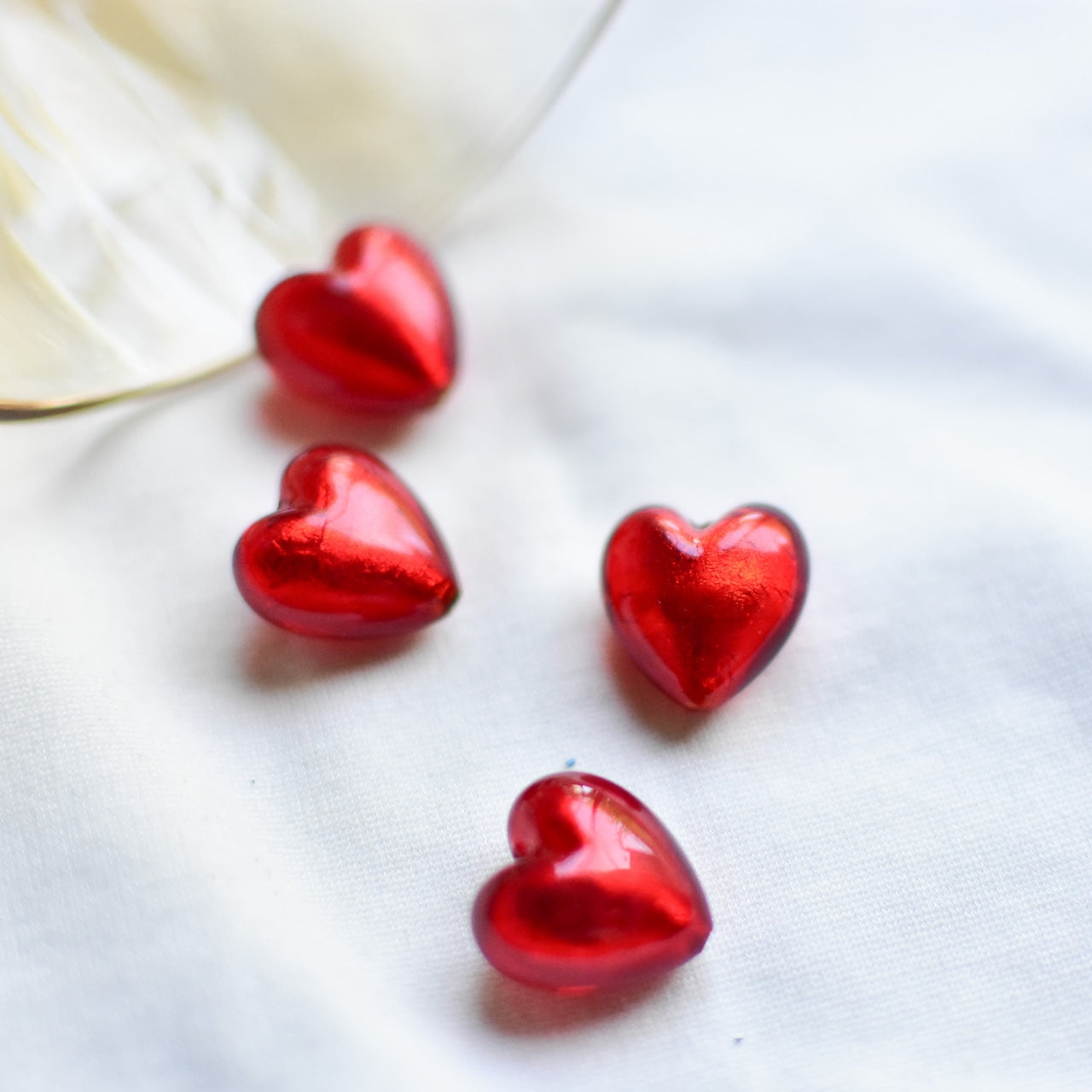 ベネチアンガラスビーズ ハート型 ルビーノ レッド 16ミリ