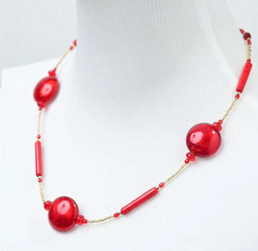 ベネチアンガラスビーズのネックレス 50センチ カニカン