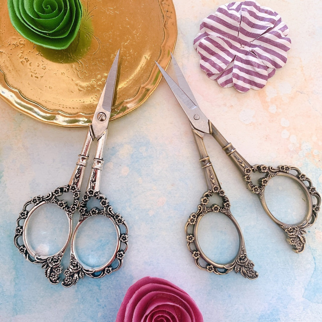 デザインシザー おしゃれハサミ 花柄 オシャレハサミ アンティーク風ハサミ