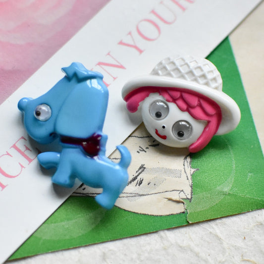 昭和レトロ 目玉が動くボタン レア ヴィンテージ おすそわけシリーズ 女の子 もしくは 犬 好きな模様をお選びください