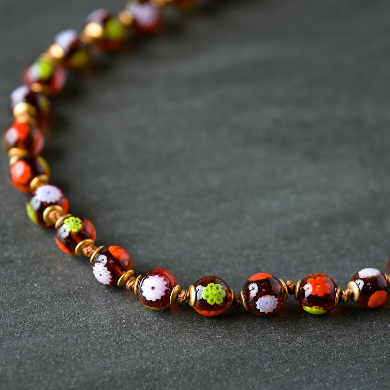 ベネチアンガラスビーズネックレス パーツ取りもにおすすめ 8mm 50cm