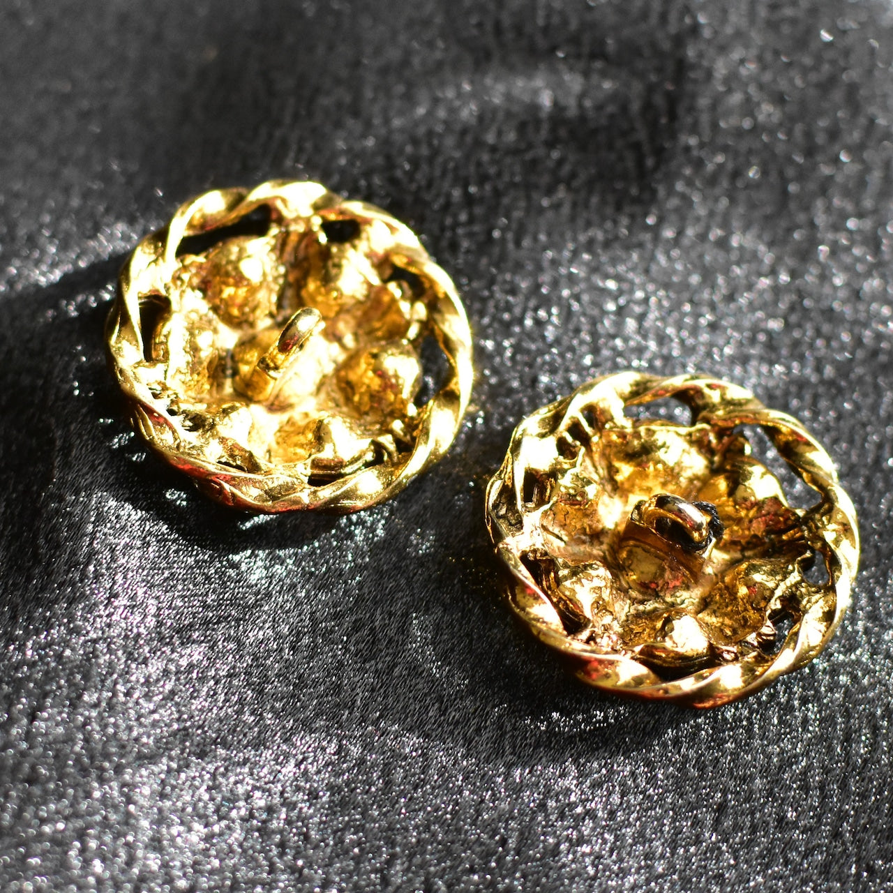 2個セット ヴィンテージ ラインストーン付ボタン 金属製