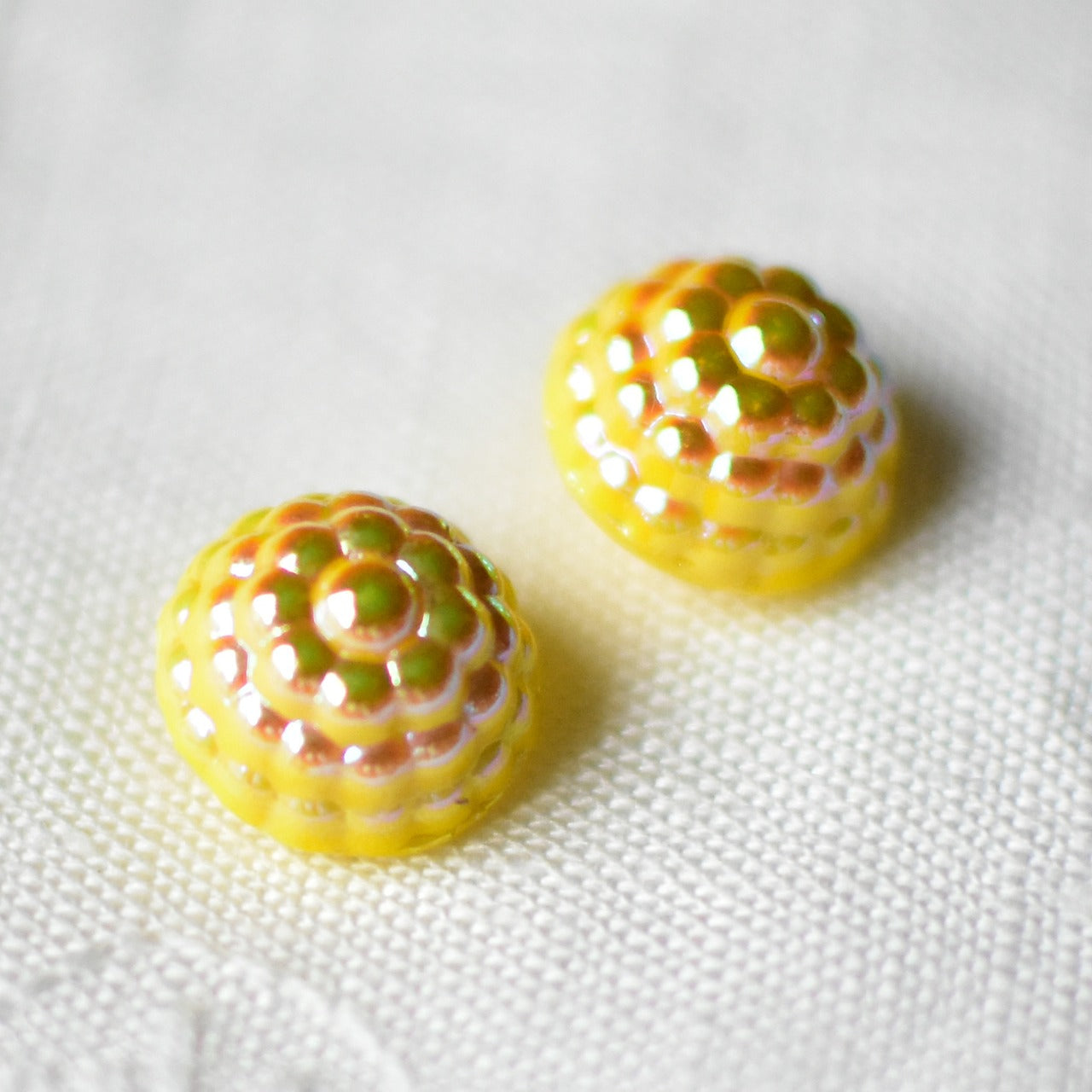 2個セット チェコガラスボタン イエロー