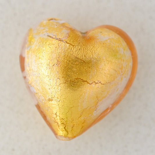 ベネチアンガラスビーズ ハート型 25ミリ ライトトパーズ色