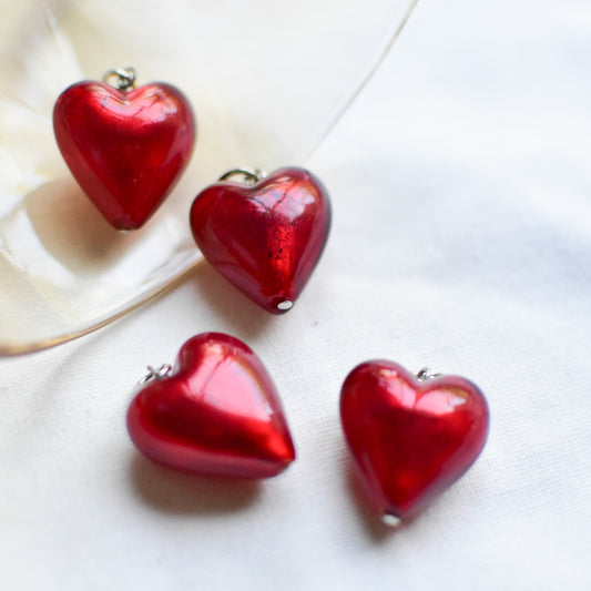 ベネチアンガラスビーズ ハート型 ルビーノ レッド