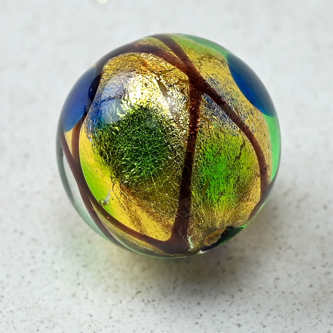 ベネチアンガラスビーズ 16㎜ ミロ 丸形 ブルー×グリーン