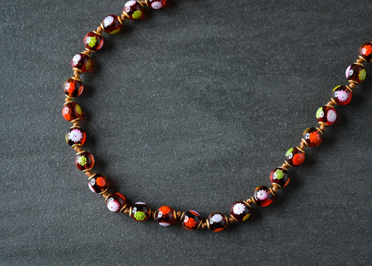 ベネチアンガラスビーズネックレス パーツ取りもにおすすめ 8mm 50cm