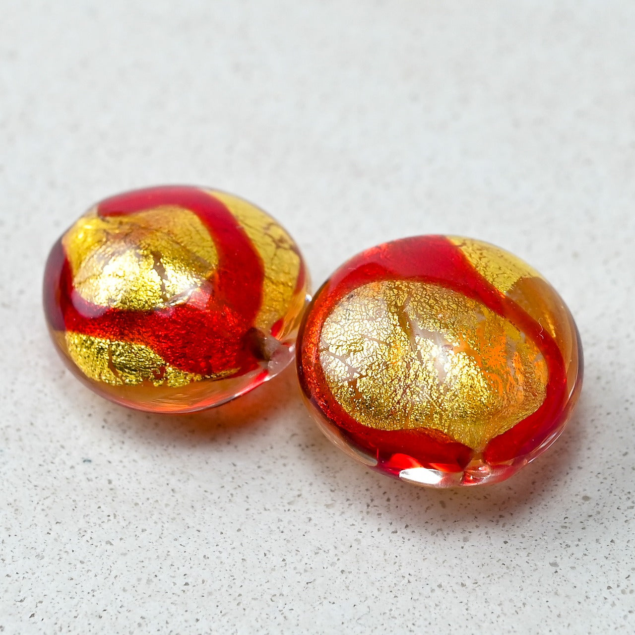 ベネチアンガラスビーズ 20㎜ ゴールド×レッド 丸形