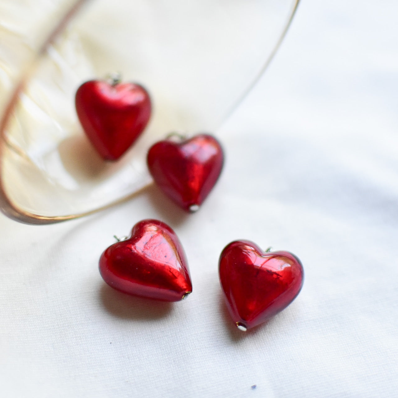 ベネチアンガラスビーズ ハート型 ルビーノ レッド