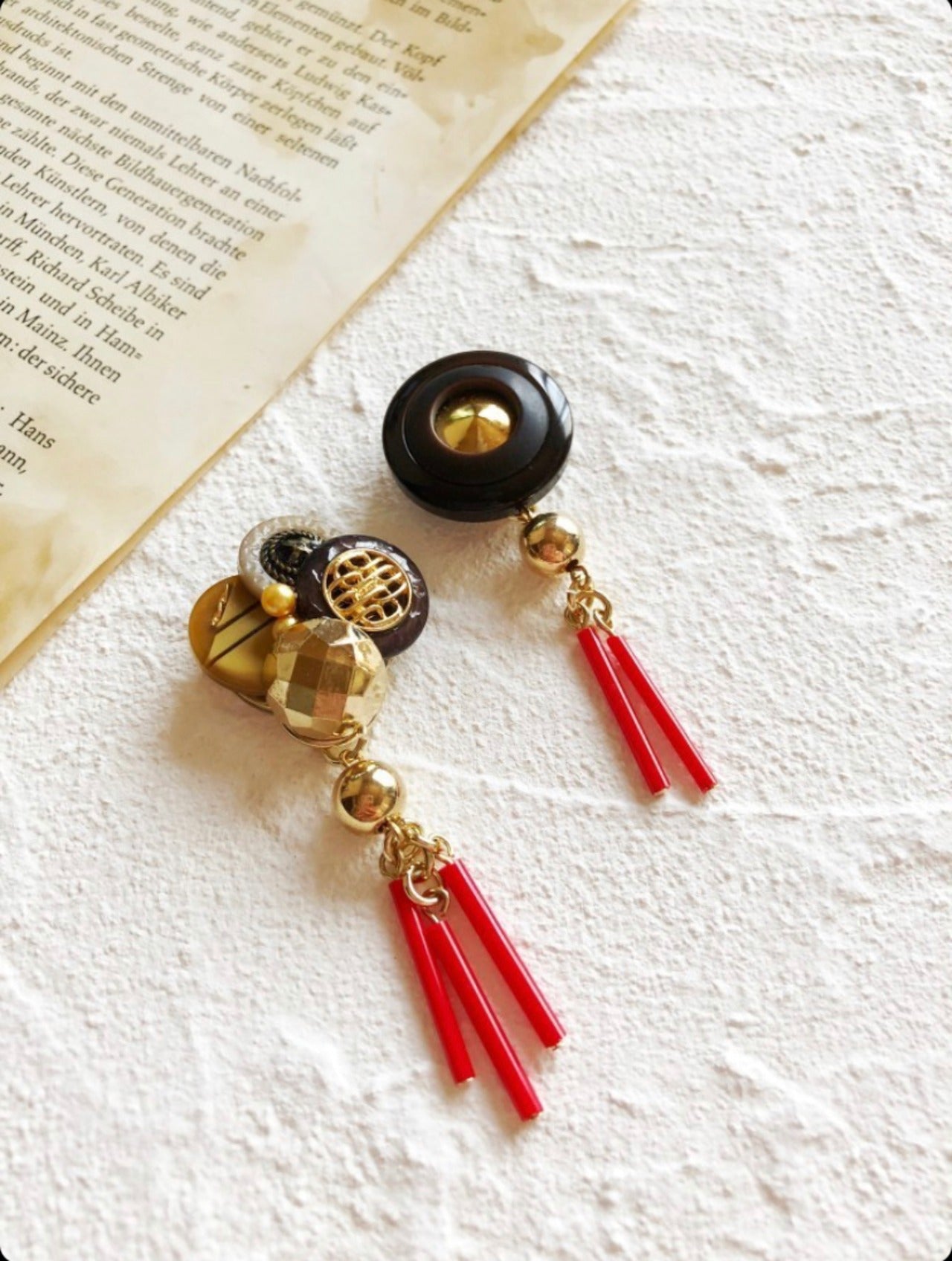 竹ビーズ ムラーノガラス 1950年代 10本 赤　ベネチアンコンテリエ