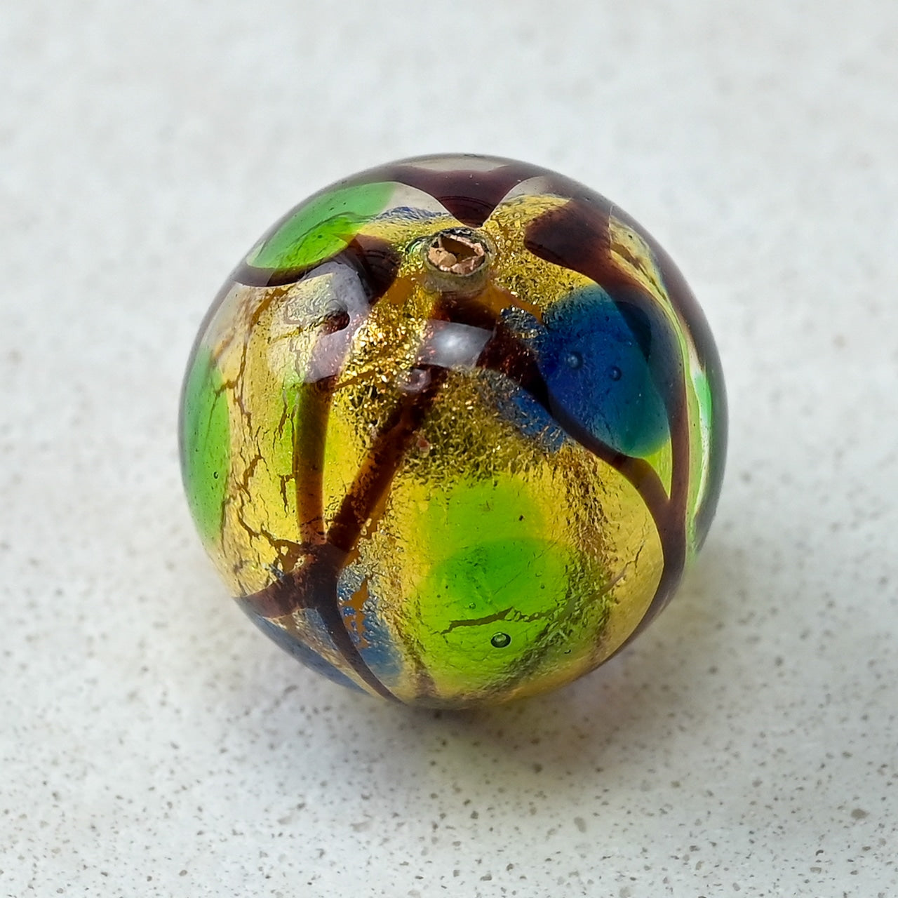 ベネチアンガラスビーズ　16㎜　ミロ　丸形　ブルー×グリーン