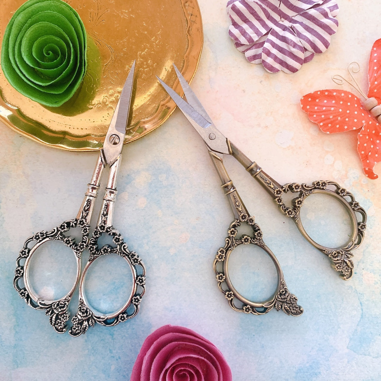 デザインシザー　おしゃれハサミ　花柄　オシャレハサミ アンティーク風ハサミ