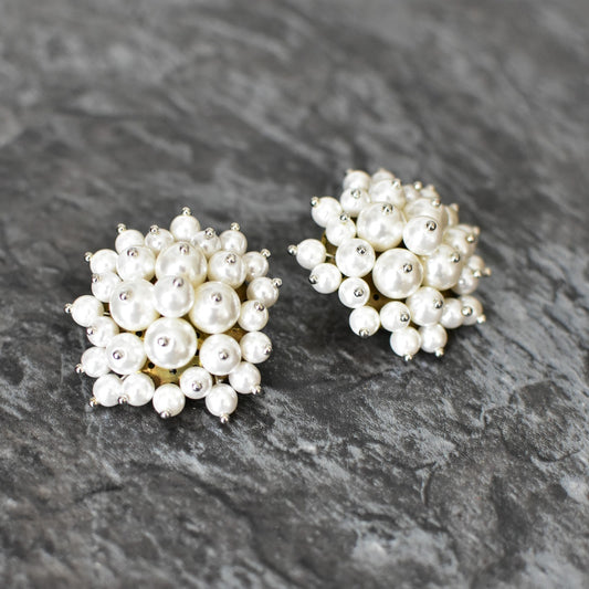 大ぶりクリップ式イヤリング ヴィンテージアクセサリー　パール　オシャレ 箱付き　送料無料