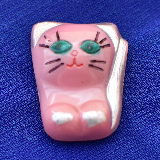 再入荷！27ミリ　チェコガラスボタン レア 猫  おしゃれ ボタン　ピンク 再入荷