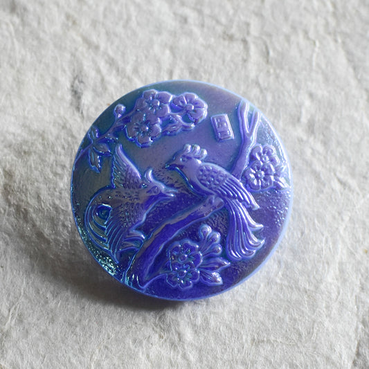 アンティークチェコガラスボタン 鳥　27ミリ　ガラス製　チェコボタン　ブルー