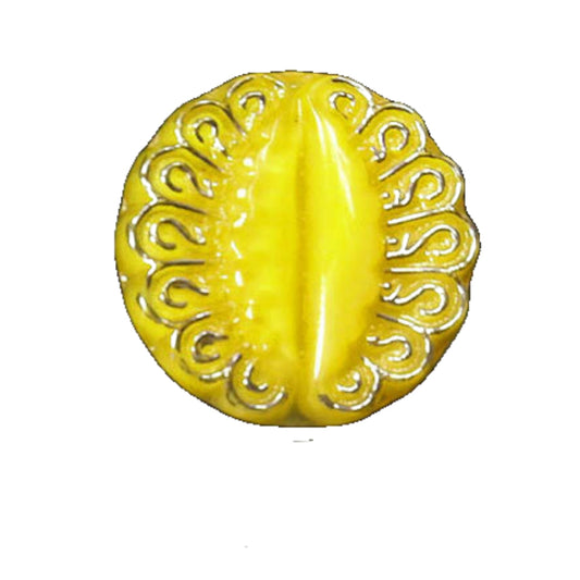 黄色１チェコチェコガラスアンティークボタン　レア27ミリ　ハンドペイントボタン　レア