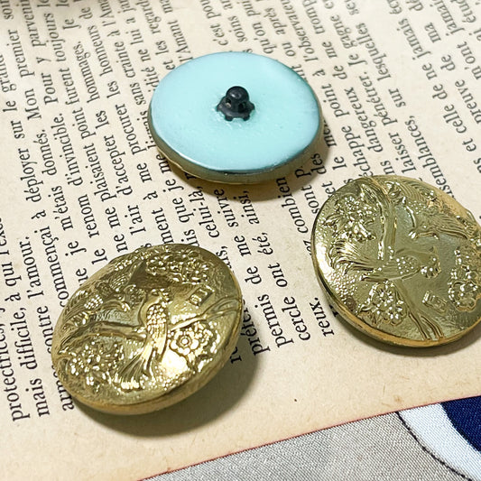 チェコアンティークボタン 鳥 ゴールド　27ミリ