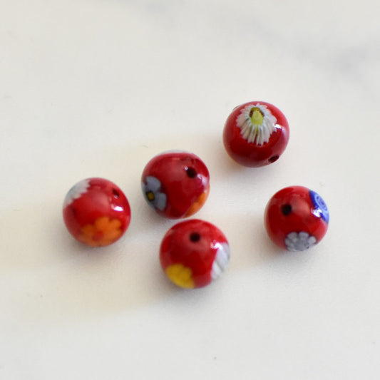 5つセット　ベネチアンガラス　8ミリサイズ　ミルフィオリ