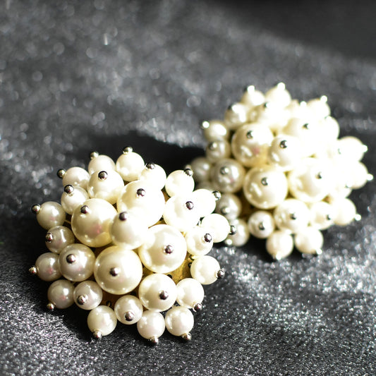 大ぶりクリップ式イヤリング ヴィンテージアクセサリー　パール　オシャレ 箱付き　送料無料