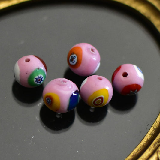 5つセット　ベネチアンガラス　8ミリサイズ　ミルフィオリ