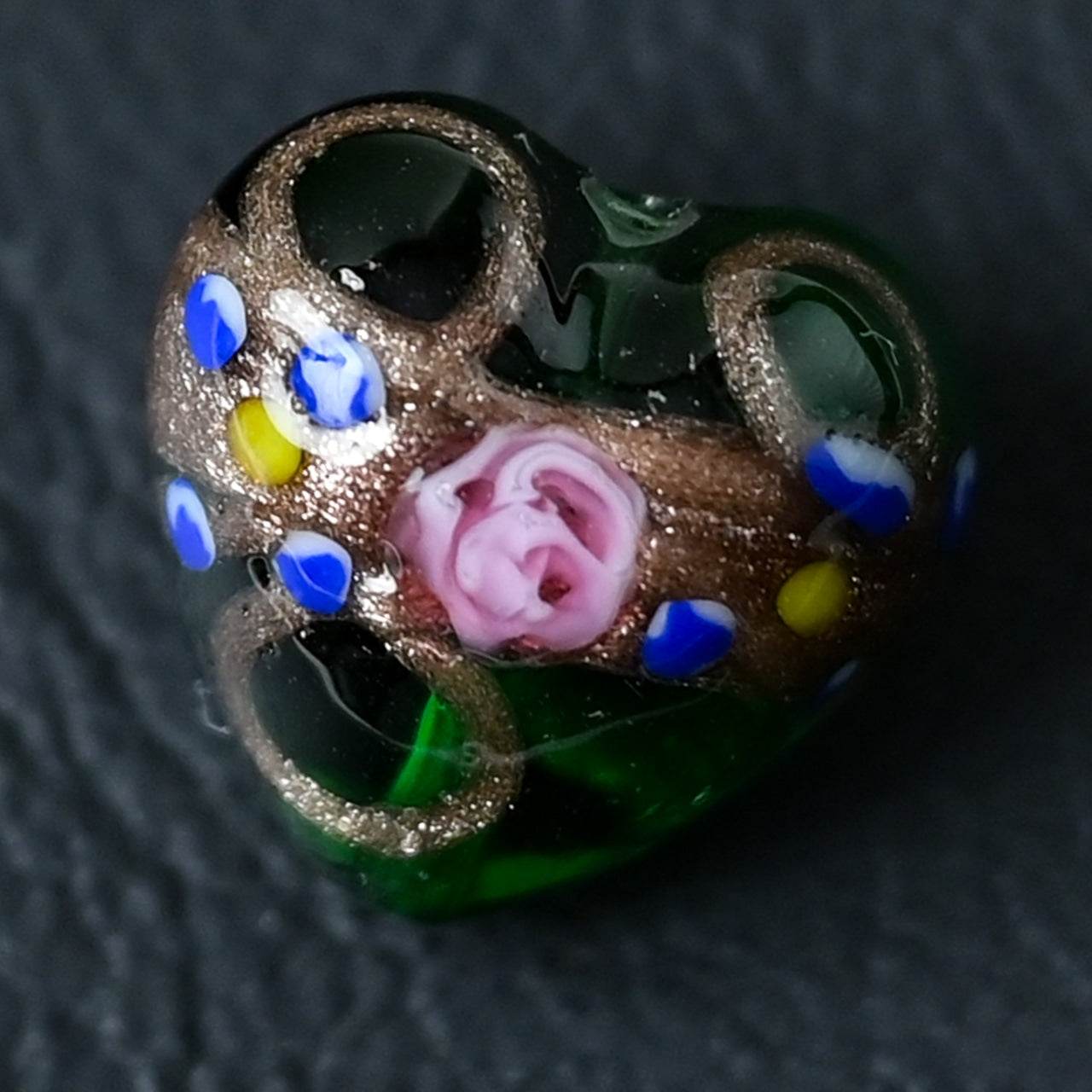 ベネチアンガラスビーズ　ハート形 12mm　フィオラート