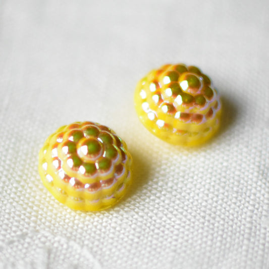 2個セット　チェコガラスボタン　イエロー