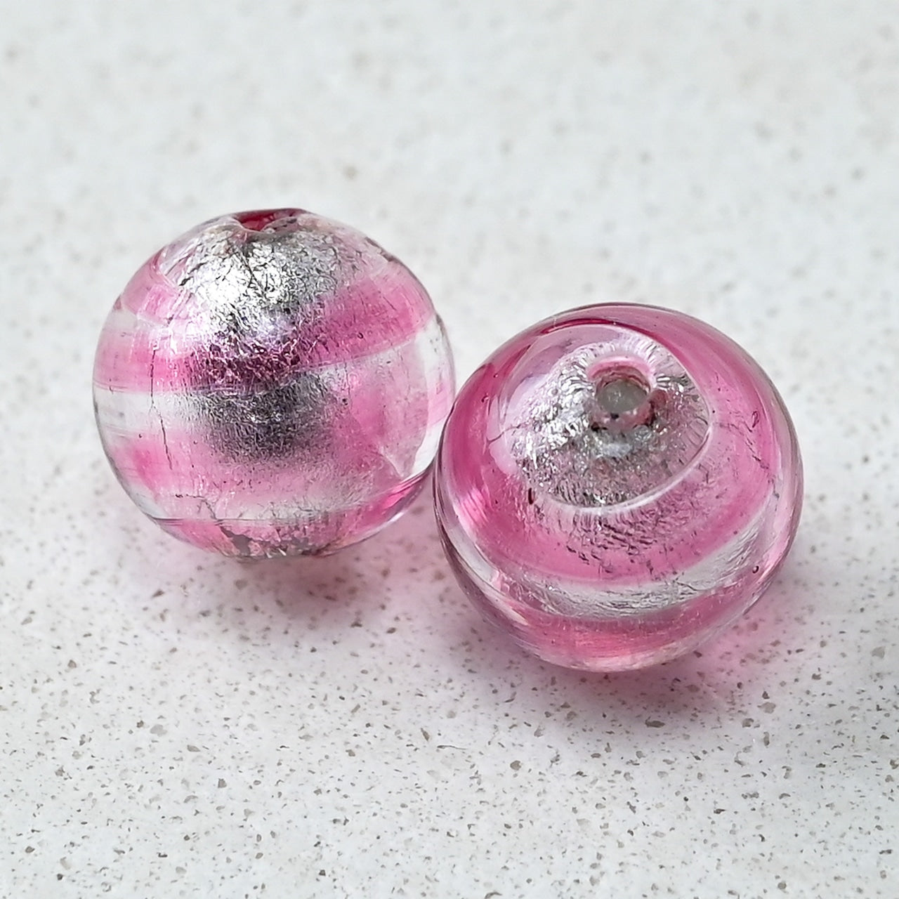 ベネチアンガラスビーズ　10㎜　フュージョンピンク