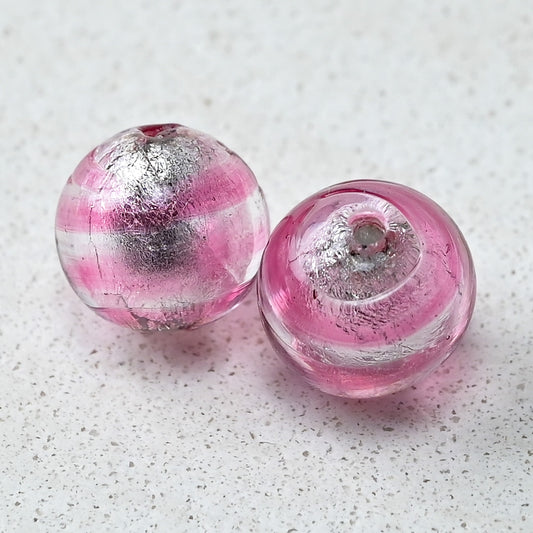 ベネチアンガラスビーズ　10㎜　フュージョンピンク