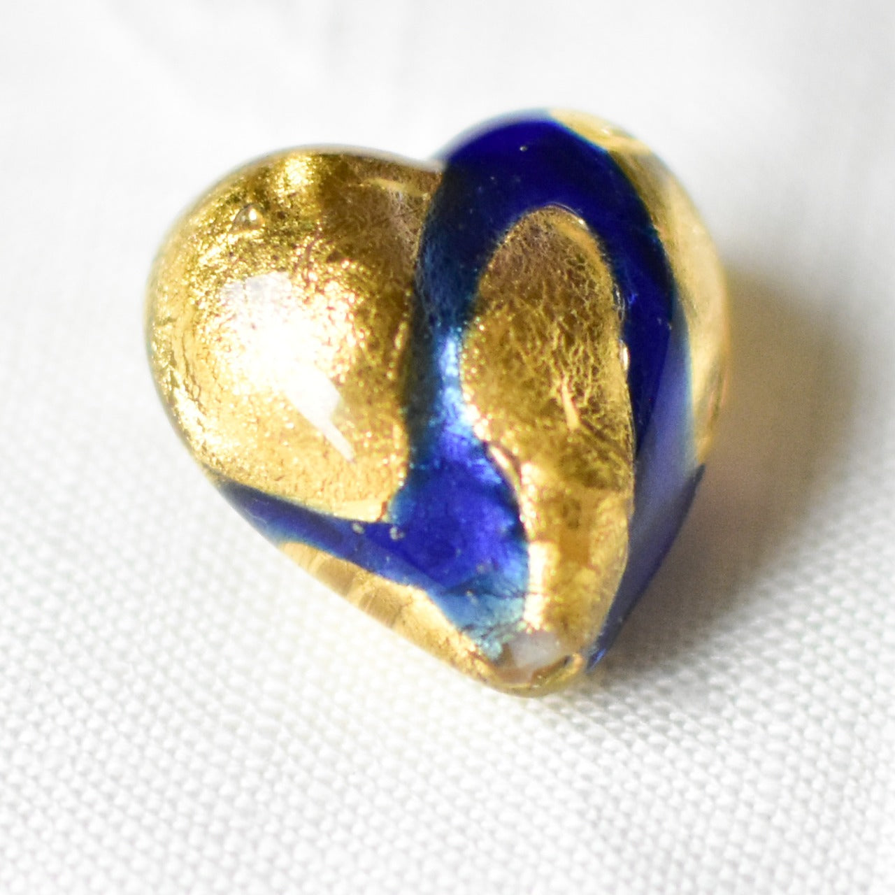 ベネチアンガラスビーズ　ハート型　25ミリ　ゴールドフォイル×ブルー