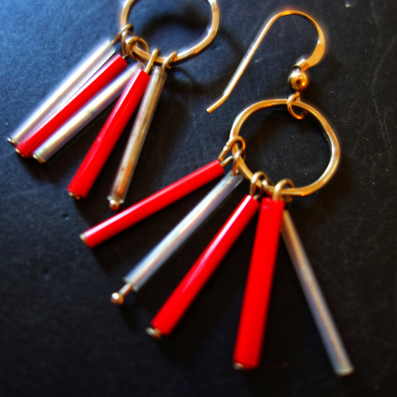 竹ビーズ ムラーノガラス 1950年代 10本 赤　ベネチアンコンテリエ