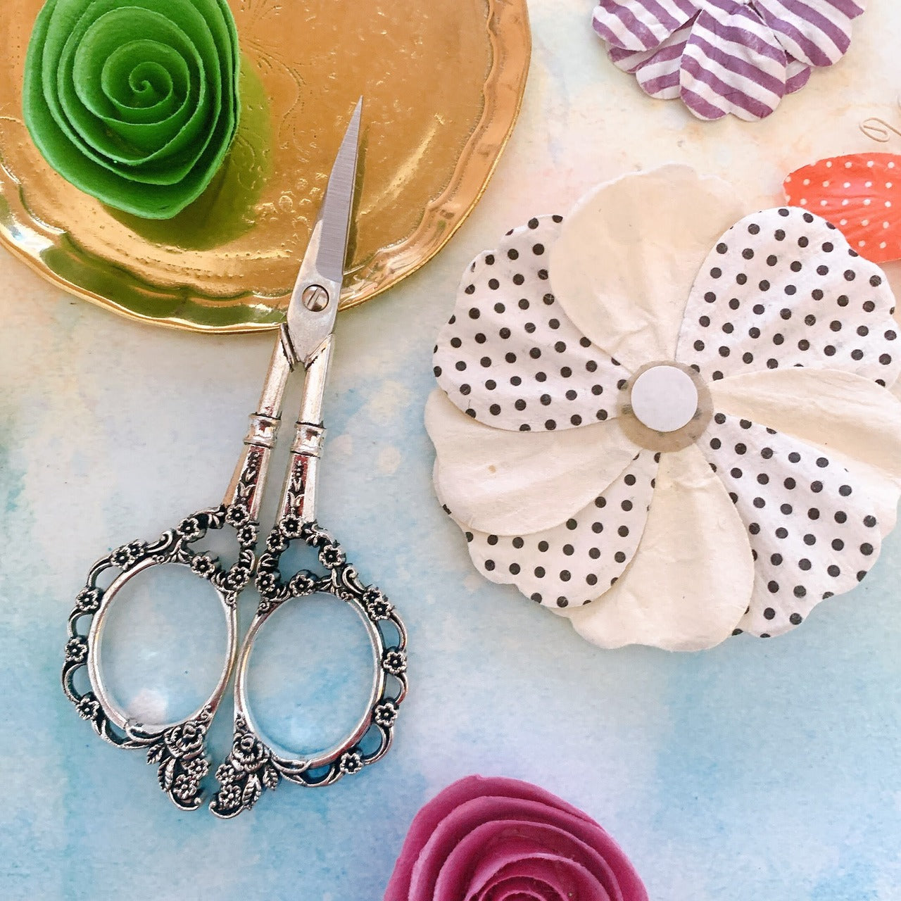 デザインシザー　おしゃれハサミ　花柄　オシャレハサミ アンティーク風ハサミ