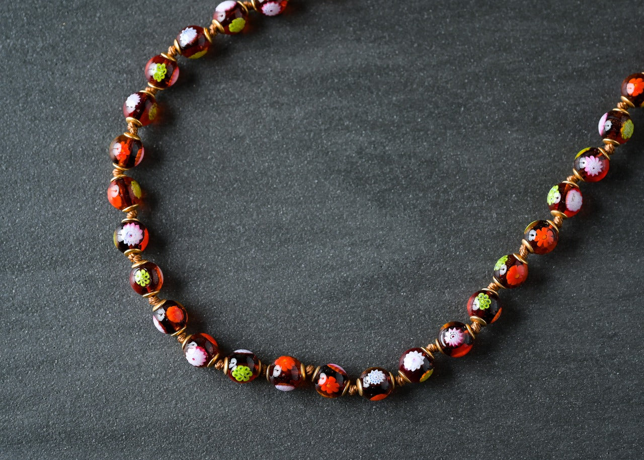 ベネチアンガラスビーズネックレス パーツ取りもにおすすめ　8mm　50cm
