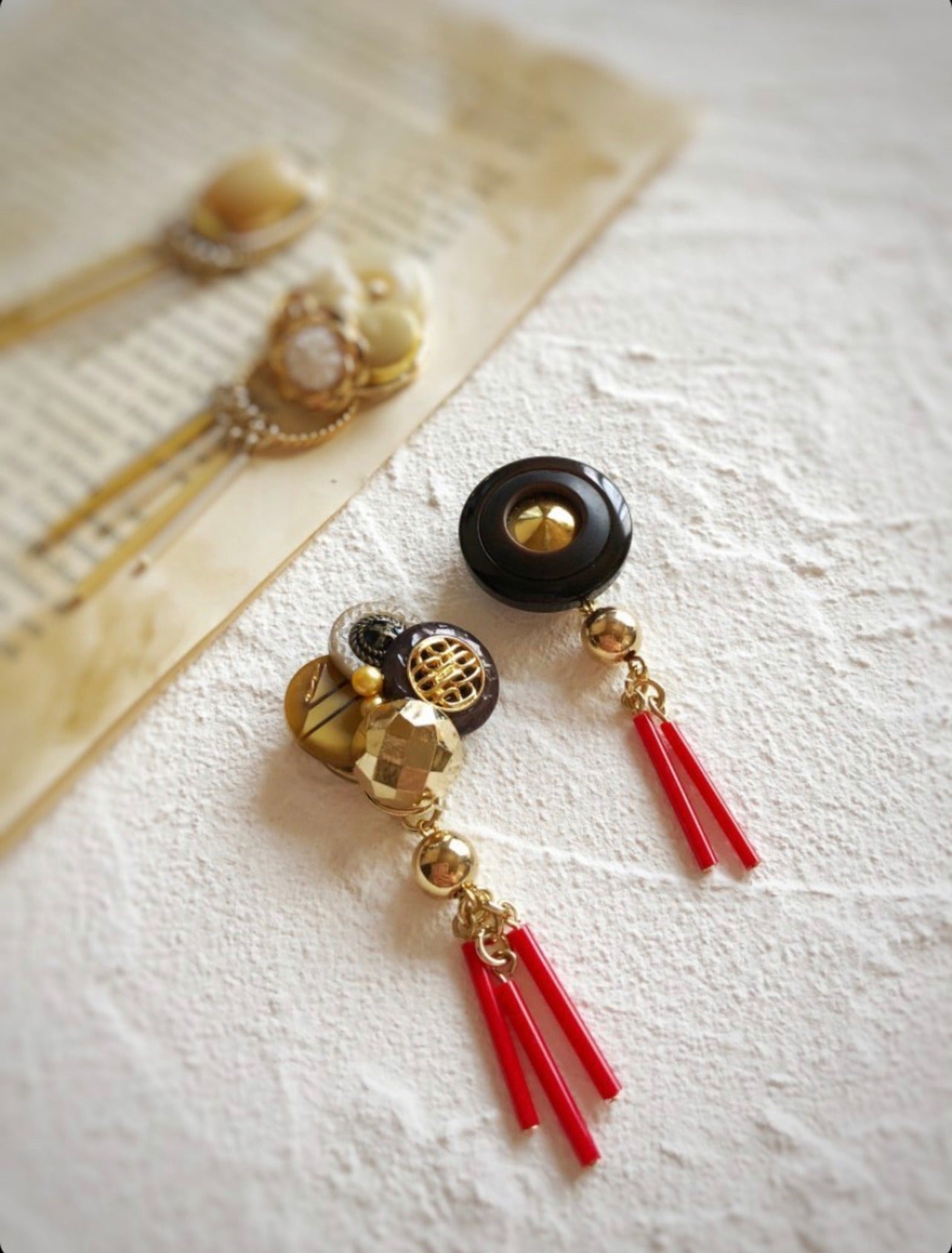 竹ビーズ ムラーノガラス 1950年代 10本 赤　ベネチアンコンテリエ