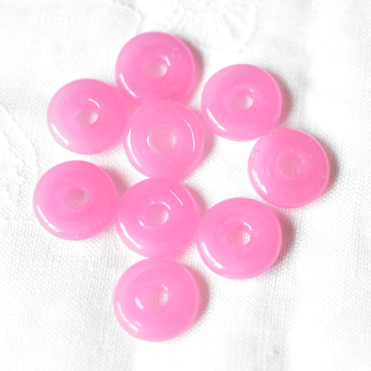 2個セット　ベネチアンガラスビーズ　ミルキーピンクドーナツ型