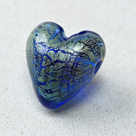 ベネチアンガラスビーズ　ハート型　20ミリ　サファイア色
