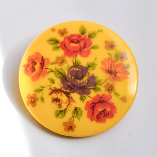 チェコボタン　デカール（転写）ボタン　大きめサイズ　42ミリ　イエロー
