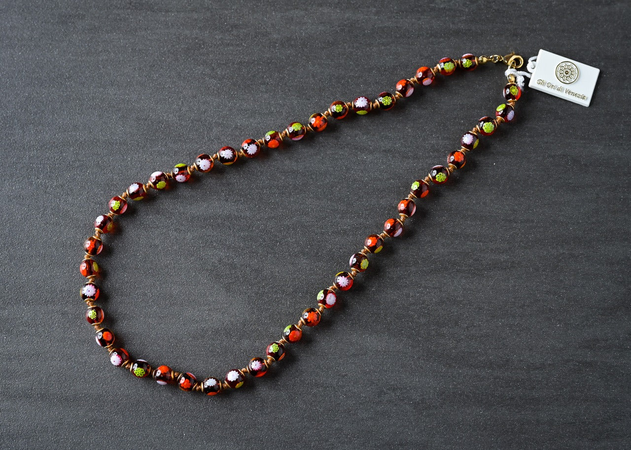 ベネチアンガラスビーズネックレス パーツ取りもにおすすめ　8mm　50cm