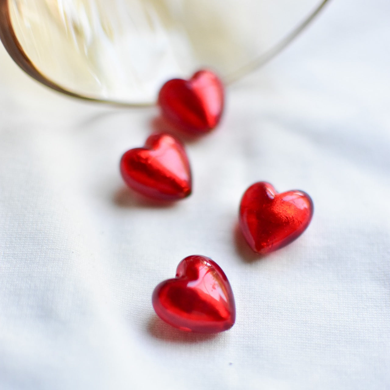 ベネチアンガラスビーズ　ハート型　ルビーノ　レッド 16ミリ